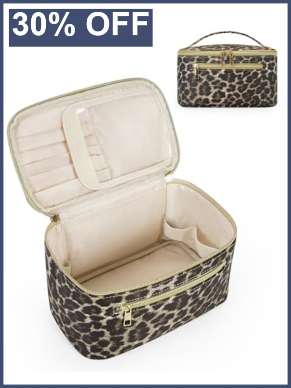 Vegan Leather Travel Makeup Case with Brush Compartment